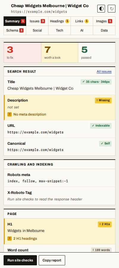 The Summary page